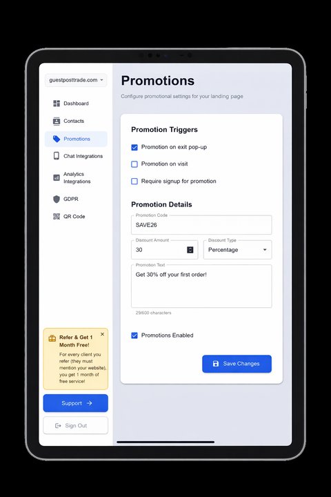 Promotional popup configuration